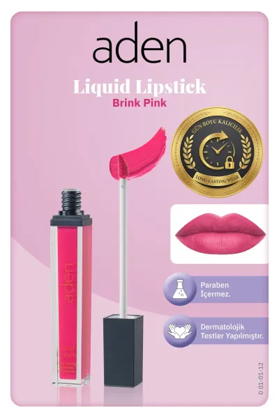 Aden Liquid Lipstick - Likit Ruj 12 Brink Pink(Pembe Gül)
