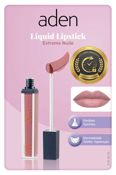 Aden Liquid Lipstick - Likit Ruj 15 Extreme Nude(Doğal Nude)