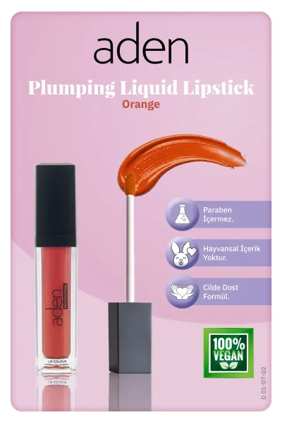 Aden Plumping Liquid Lipstick - Dolgunlaştırıcı Likit Ruj 02 Orange(Turuncu)
