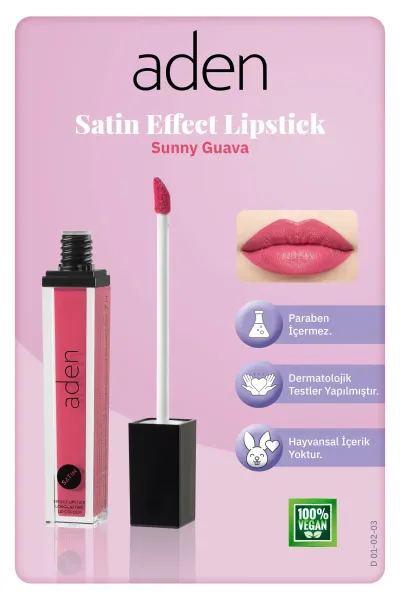 Aden Satin Effect Lipstick - Saten Etkili Likit Ruj 03 Sunny Guava(Mercan Pembesi)