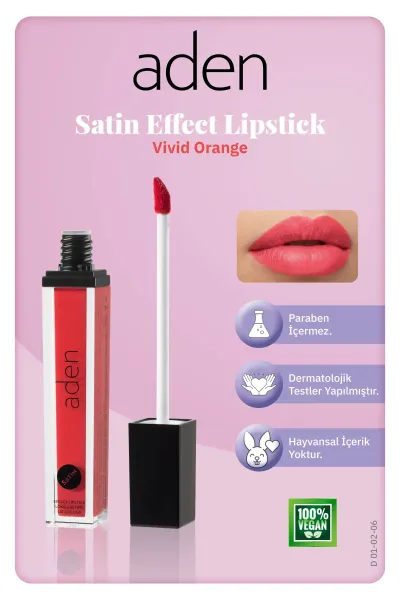 Aden Satin Effect Lipstick - Saten Etkili Likit Ruj 06 Vivid Orange(Canlı Turuncu)