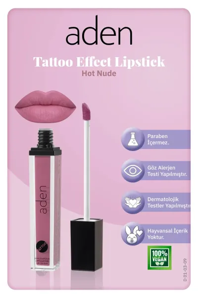 Aden Tattoo Effect Lipstick - Dövme Etkili Likit Ruj Hot Nude(Sıcak Gül Kurusu)