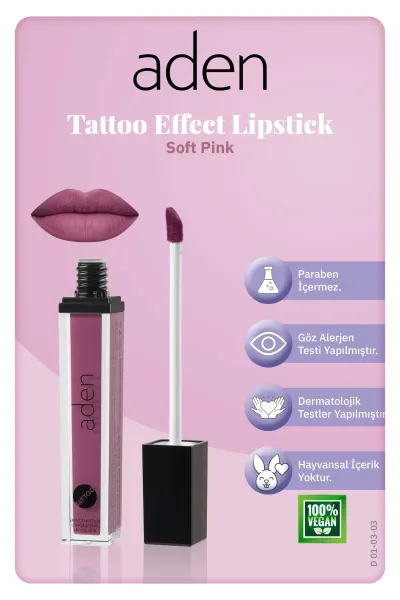 Aden Tattoo Effect Lipstick - Dövme Etkili Likit Ruj Soft Pink(Gül Pembesi)