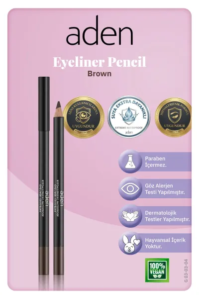 Aden Eyeliner Pencil Waterproof - Suya Dayanıklı Eyeliner Kalem 04 Brown(Kahverengi)