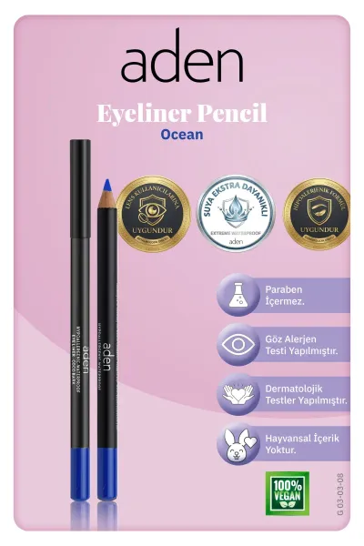 Aden Eyeliner Pencil Waterproof - Suya Dayanıklı Eyeliner Kalem 08 Ocean(Okyanus)