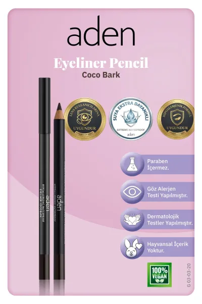 Aden Eyeliner Pencil Waterproof - Suya Dayanıklı Eyeliner Kalem 20 Coco Bark(Kakao Kabuğu)