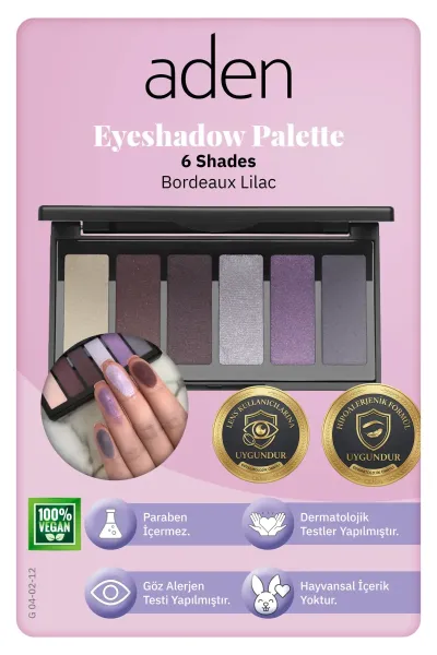 Aden Eyeshadow Palette 6 Shades - 6'lı Göz Farı Paleti Bordeaux Lilac(Mürdüm Lila)