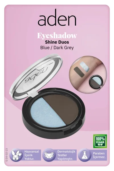 Aden Eyeshadow Shine Duos - Işıltılı Göz Farı İkilisi Blue Dark Grey(Mavi Koyu Gri)