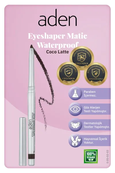 Aden Waterproof Matic Eyeshaper - Asansörlü Göz Kalemi 03 Coco Latte(Sütlü Kahve)