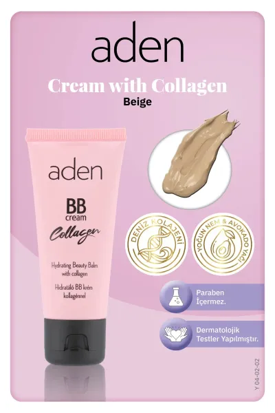 Aden BB Cream With Collagen - Kolajenli BB Krem 02 Beige(Bej)