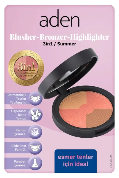 Aden 3 In 1 Blusher-Bronzer-Highlighter Summer