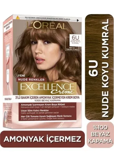 L'Oréal Paris Saç Boyası & Excellence Nude Renkler 6U Koyu Kumral