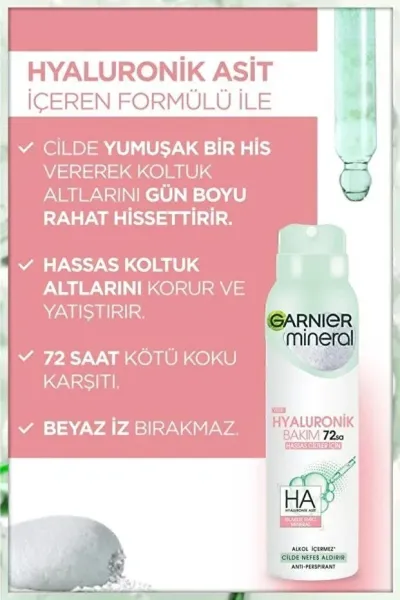Garnier Deodorant Sprey & Mineral Hyaluronik Bakım Kadın 150 ml